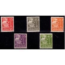 1933-34. Danmark. Karavel. 5 stk. type IA og type I. Alle postfriske.